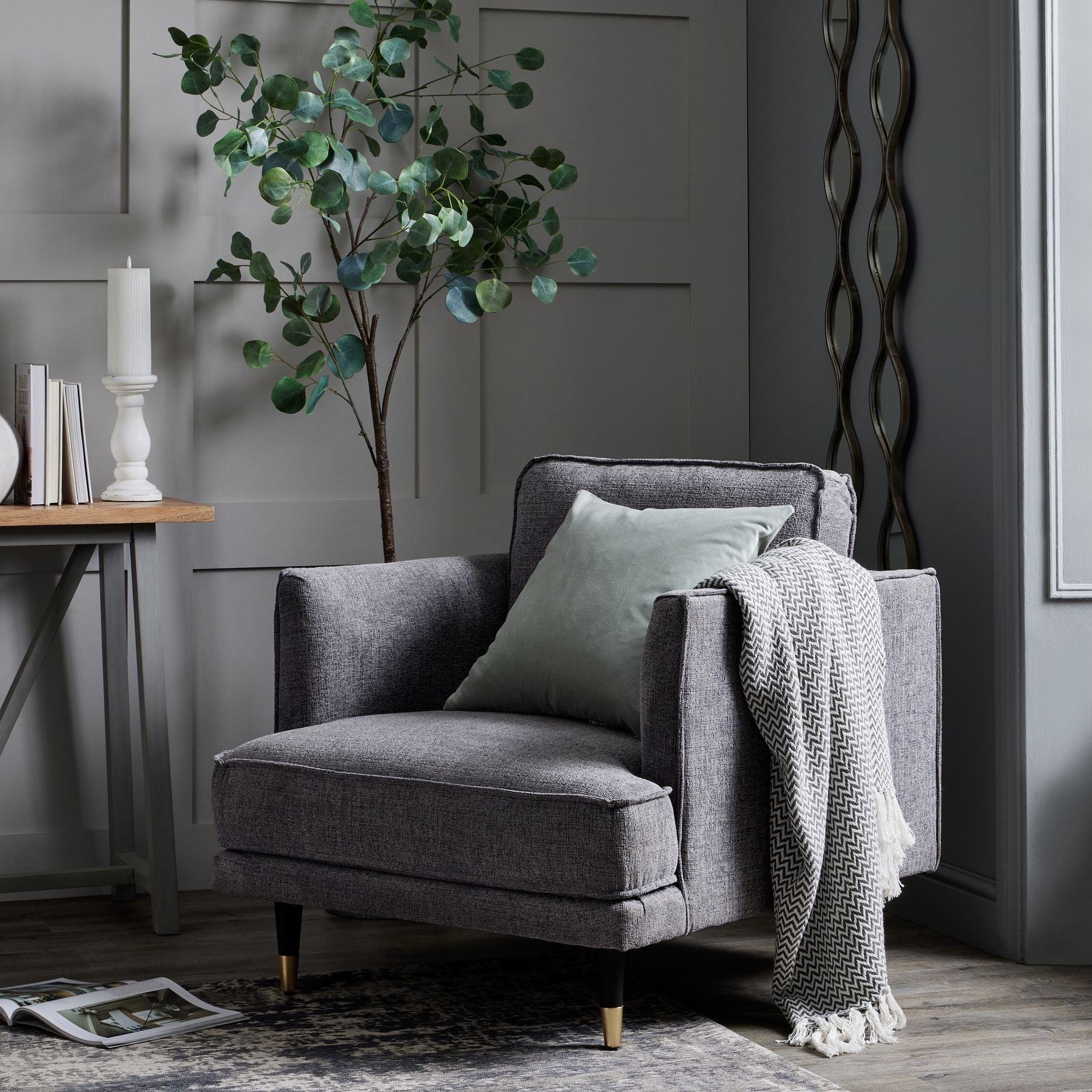 The Hampstead Grey Velvet Armchair