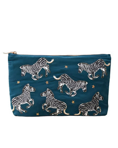 The Luxury Blue Velvet Cosmetic Bag with Zebra Motif