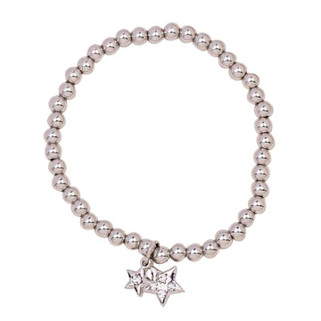 The Stars Above Bracelet -  Silver beaded Bracelet with Crystal Stars.