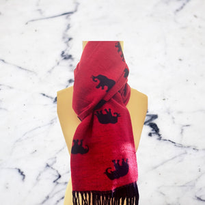 Navy and Cerise Luxury Cashmere Scarf with Elephant Print - Reversible