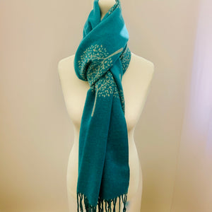 Luxury Cashmere Teal Blue and Soft Grey Tree of Life Reversible Scarf