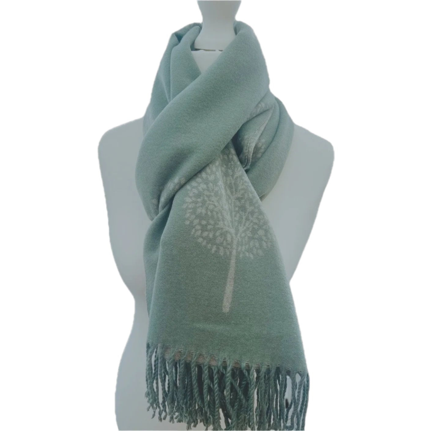 The Luxury Pale Green and Grey Tree of Life Reversible Scarf.