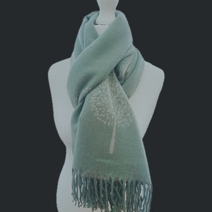The Luxury Pale Green and Grey Tree of Life Reversible Scarf.