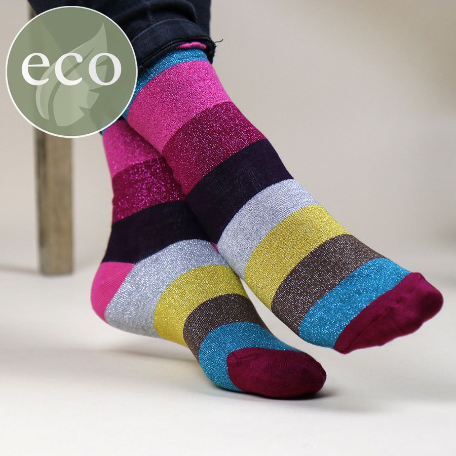 Bright striped bamboo socks with lurex