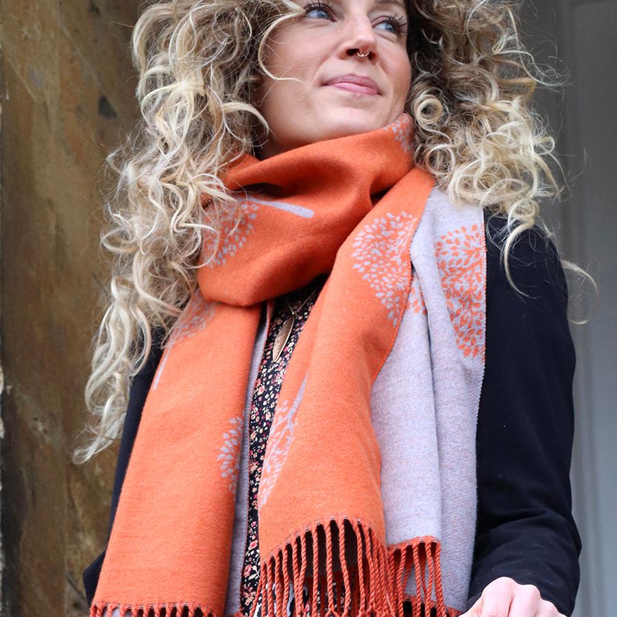 The Luxury Orange and Grey Jacquard Weave Reversible Scarf