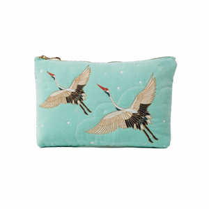 The Luxury Stork Embroidered mint velvet cosmetic bag