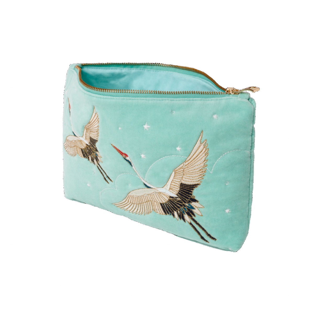 The Luxury Stork Embroidered mint velvet cosmetic bag