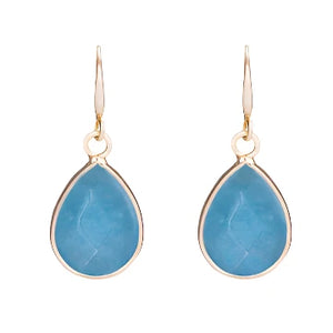 Stunning Turquoise Blue Gold and Cerulean Precious Stone Hook Earrings