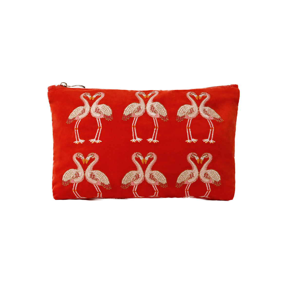 The Luxury Coral Velvet Cosmetic Bag with Flamingo motif (matching Travel Bag available)