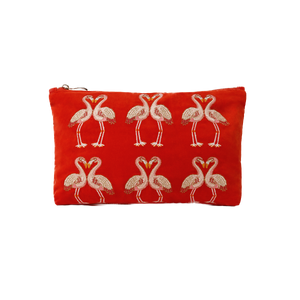 The Luxury Coral Velvet Cosmetic Bag with Flamingo motif (matching Travel Bag available)