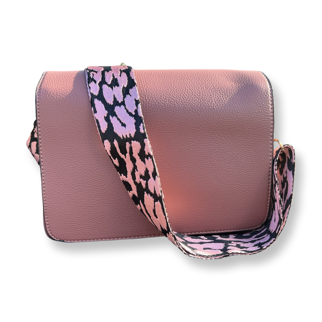 Lovely Pink Flap over bag with fashion animal print strap