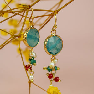 Turquoise Stone, and Pearl Earrings