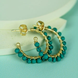 The Kensington Hoop Earrings in Classic Turquoise or Pearl