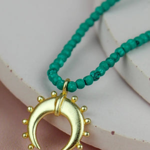 The Gold Plated Crescent Moon Necklace in Turquoise or Pearl