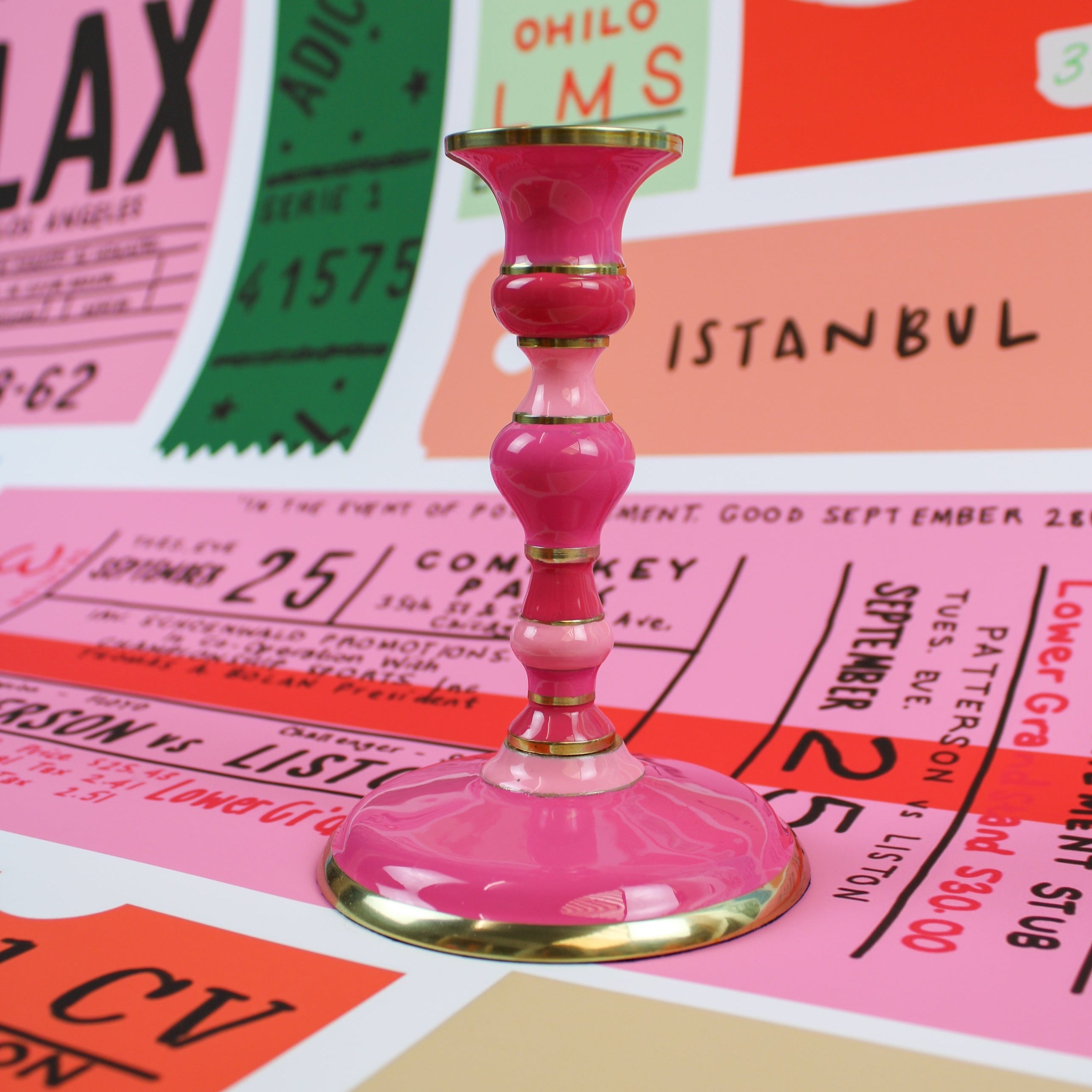 Beautiful Pink Enamel Candlestick