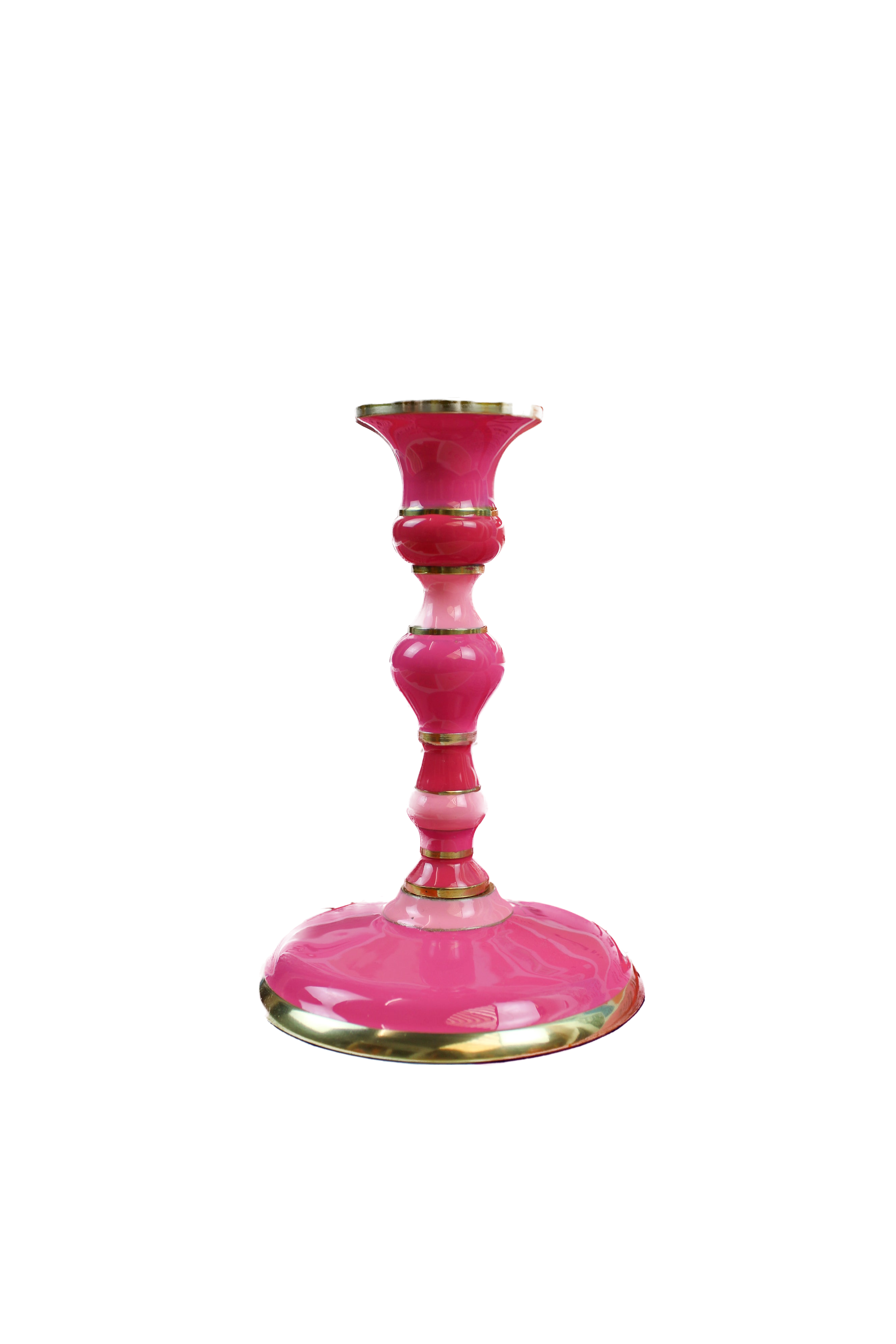 The Bohemian Pink Artisan Hand Crafted Enamel Candlestick