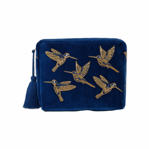 The Luxury Velvet Wash Bag with Hummingbird Motif - ideal for travelling!