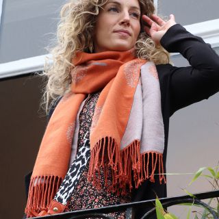 The Luxury Orange and Grey Jacquard Weave Reversible Scarf