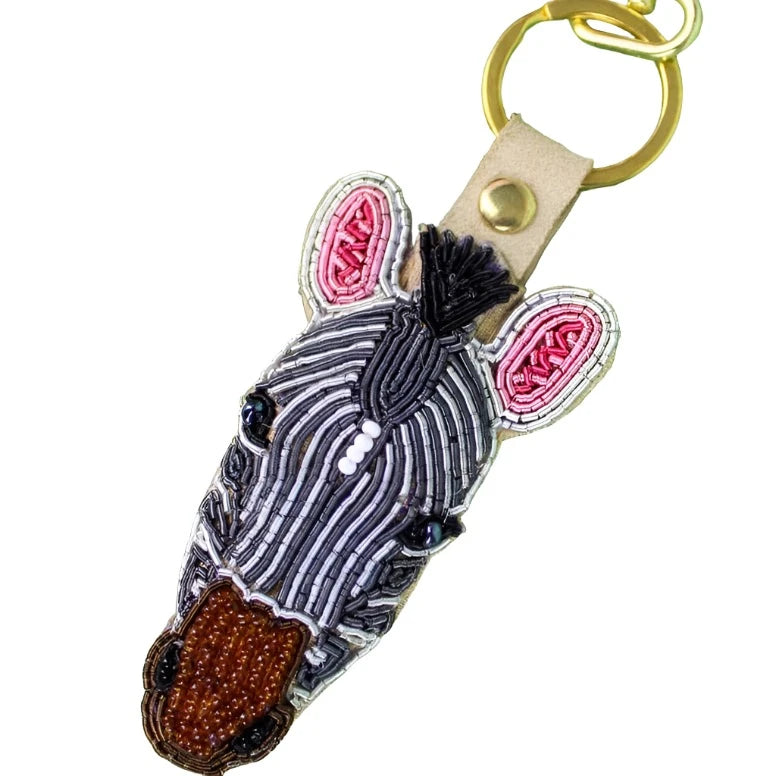 The Sahara Hand-Beaded Keyring with Zebra Motif